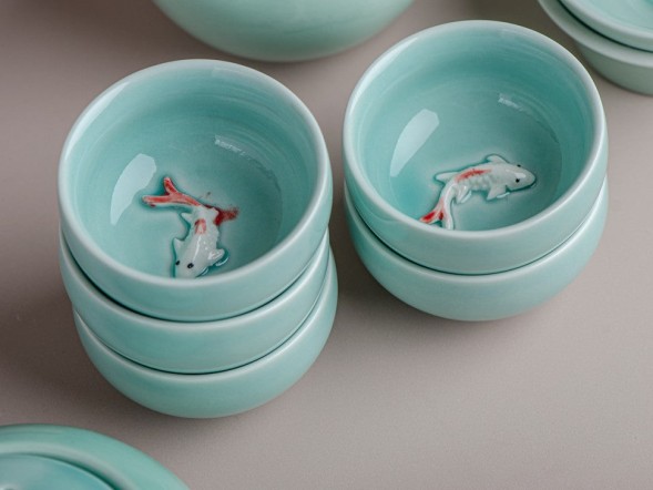 Zestaw do picia herbaty #209, ceramika, 9 elementów