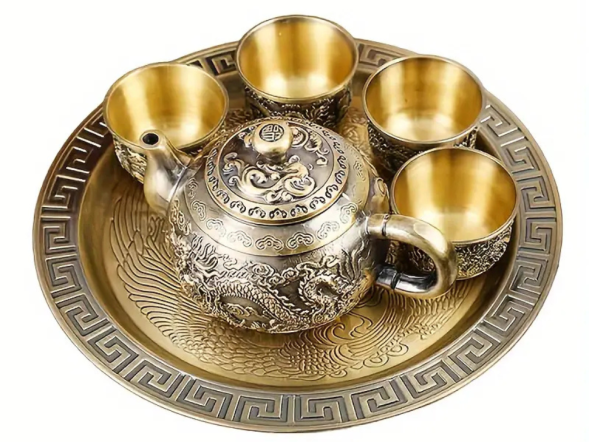 Zestaw do picia herbaty Dragon and Phoenix, metal, 6 elementów