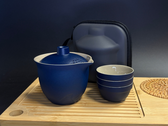 Zestaw naczyń do picia herbaty, niebieski, 4 elementy, ceramika