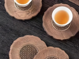 Podstawka pod kubek, drzewno, metal